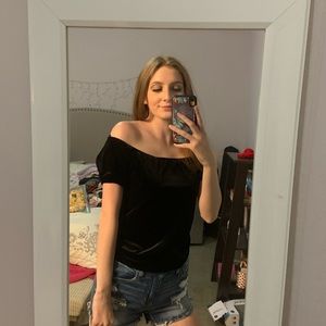 Black velvet off the shoulder top